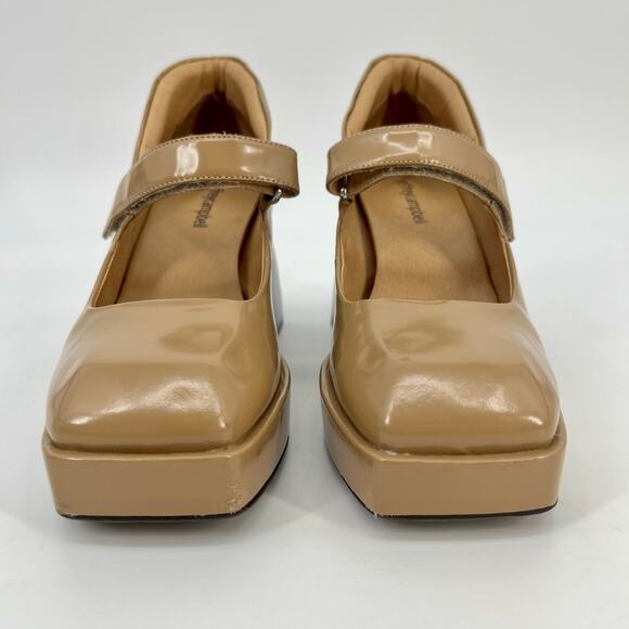 Jeffrey Campbell Reine Platform Mary Jane Womens 8 Tan Natural Block Heel Pump - Picture 2 of 13